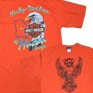 Harley Davidson Mens LT Live to Ride Macon Georgia Motorcycle Eagle Orange Shirt